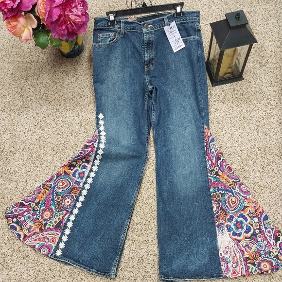 Handmade Denim - 3320 Size 12s Old Navy Upcycled Bleached Bell-Bottoms.